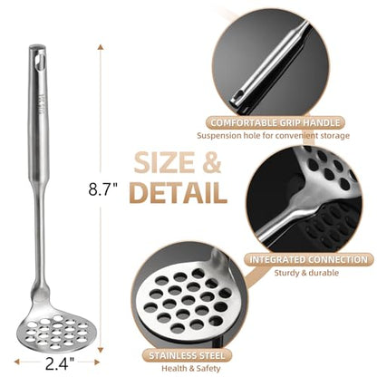 Potato Masher Stainless Steel Small, Mini Avocado Masher, Manual Potatoes Smasher Kitchen Tool for Avocado, Potatoes, Beans, Vegetables, 8.7Inch Metal Mashing Utensil, Dishwasher Safe - size: Whole stainless steel small