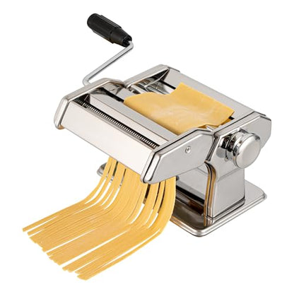 Restaurantware Pasta Maker Stainless Steel 8.3 x 7.8 x 6.2 Inch Adjustable Thickness Noodle Machine With Spaghetti Cutter And Interchangeable Blades, Silver Kitchen Pasta Tool - style: Manual