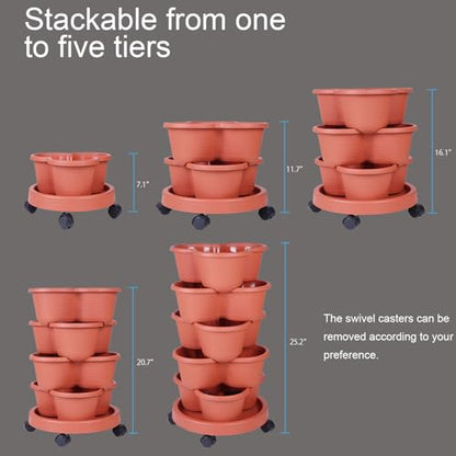5-Tier Vertical Garden Tower Stackable Planter for Strawberries, Flowers, Vegetables & Herbs 2-Pack - color: Brown, size: 2 Pack
