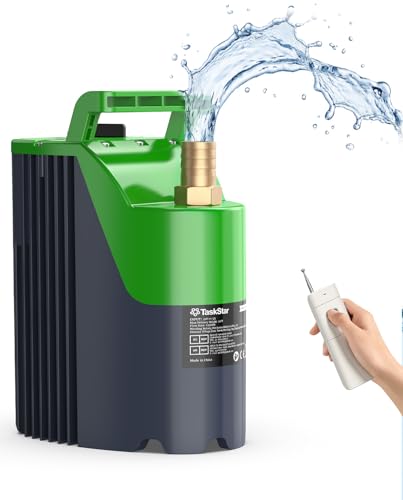 TaskStar Cordless Submersible Water Pump for Pool Cover & Basement | Smart Remote Control, 60-Min Continuous Runtime, 30FT High Water Lift, Portable Submersible Design for Hot Tub and Garden - color: Sea Green
