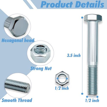 5 Pack Grade 2 Shear Bolts 1/2" x 3-1/2" Kit with Nylock Nuts,Heavy-Duty Rotary Cutter Replacement