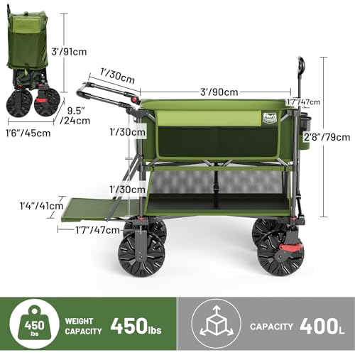 TIMBER RIDGE Push & Pull Double Decker Wagon, 400L Capacity & 450lb Load - color: Green, size: With Push Handle