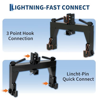 3-Point Tractor Quick Hitch Adapter, Class 1 & 2, 2" Receiver, 300-Pound - color: Black