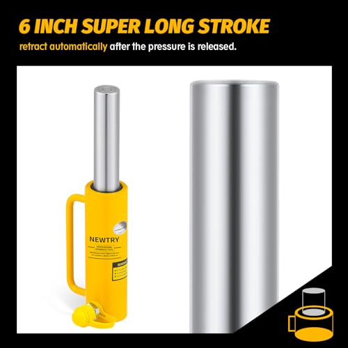 NEWTRY 10T Long Stroke 6" Hydraulic Ram Jack, Porta Power with Auto Retract - size: 10T