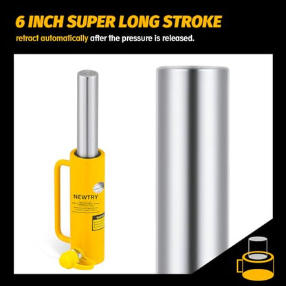 NEWTRY 10T Long Stroke 6" Hydraulic Ram Jack, Porta Power with Auto Retract - size: 10T
