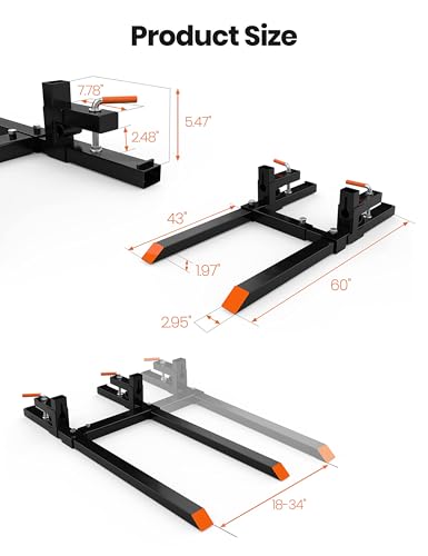 2000 lbs Clamp on Pallet Forks for Tractor Bucket Skid Steer Loader - size: 43in-2000 LBS