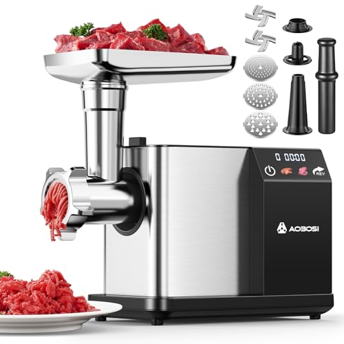 AAOBOSI Electric Meat Grinder w/ 3 Speed Touch Screen Control, 3000W Max - color: Silver