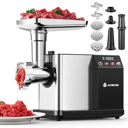 AAOBOSI Electric Meat Grinder w/ 3 Speed Touch Screen Control, 3000W Max - color: Silver