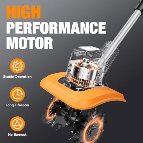 SOARFLY Cordless Tiller Cultivator for Gardening, 9" Width 6.6" Depth - size: 2.0AH Battery