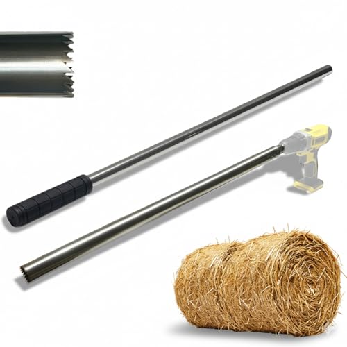 Hay Probe Sampler Electric Drill Compatible 26 Inch Stainless Steel Hay Core Sampler with Quick-Detach Design for Hay Bale Sampling (Not Include Electric Drill)