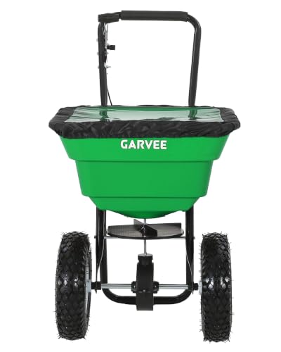 Heavy Duty Push Broadcast Spreader 100L – 12FT Spread Width, 13" Pneumatic Wheels, Adjustable Current Control, Ideal for Lawn Fertilizer, Seed, Salt & Ice Melt – Green - size: 100 LBS