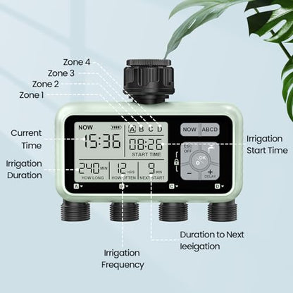 Watering Timer 4 Zone, Sprinkler Timer,Programmable Garden Outdoor Hose Faucet Timer with Rain Delay/Manual/Automatic Watering System,Water Hose Irrigation Timers 4 Outlet for Garden Lawn - style: 4 Outlets