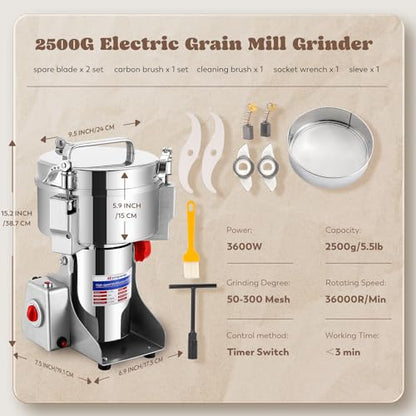 Moongiantgo Grain Mill Grinder Commercial Spice Grinder, 2500g Swing, 110V - size: 2500g Swing Type