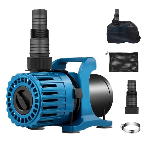 TONGCHANT 310W Pond Pump, Adjustable Flow 1200-5300 GPH & 24 FT Lift | Submersible water pump for pond fountain & waterfall, 180° rotatable outlet, filter bag, 20FT cord, ultra quiet, UL listed - size: 5300GPH-310W