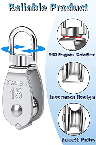 Pulley Block 304 Stainless Steel Rope Cable Pulleys - size: M20 6Pack