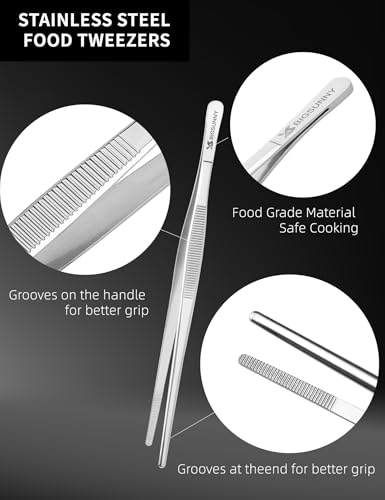 2 Pcs 8.5 Inch Kitchen Tweezers Fine Tweezer Tongs, MSY BIGSUNNY Stainless Steel Food Tweezers Multi-function Cooking Tongs Kitchen Serving Tong - size: 8.5" Tweezers - 2 Piece Set
