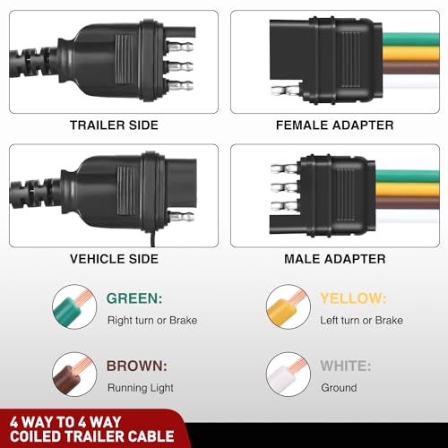 Nilight 4 Way Flat Trailer Coiled Extension Cable 3 Feet - color: 4 Way Coiled Jacket Cable 3 Feet