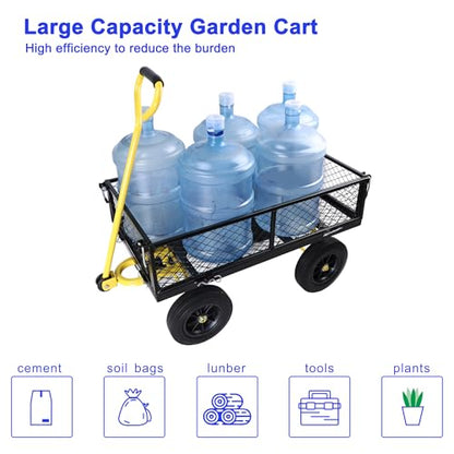 Suncast Wagon with Removable Sides- Farm, Warehouse, Garden Dump Cart- Solid PU Wheels (Yellow+Black) - color: Yellow+black Solid Wheels