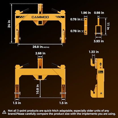 CAMMOO 3-Point Quick Hitch with 2" Receiver, Yellow - color: Yellow