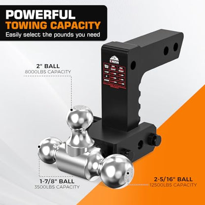 Kingfun Adjustable Trailer Hitch- Drop Hitch 2 inch Receiver 6" Drop Rise - color: Black, size: 2"Receiver- 6"Rise/Drop Hitch