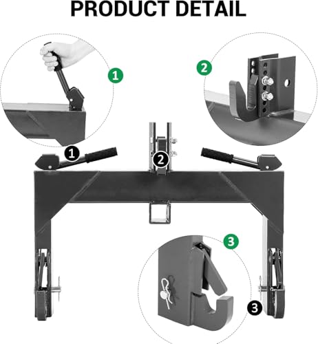 Category 1 Tractor Quick Hitch – 3-Point Hitch Attachment, 3000 LB Capacity, Green Powder Coat, No Bushings Needed
