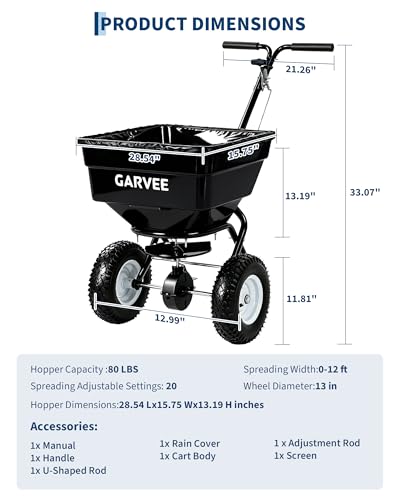 Heavy Duty 80L Tow & Pull Behind Broadcast Spreader, 9.8FT Spreading Width - color: Black 80L