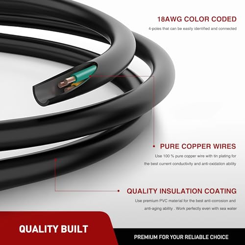 Nilight 4 Way Trailer Connector Wire 5 Feet - color: Male End Jacket Wiring Harness 5FT