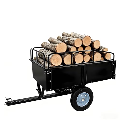 GarveeLife Utility Trailer, ATV Steel Garden Trailer, 750 Lbs 15 Cu.Ft. with Removable Sides, Pneumatic Tires and Quick Dump Pull Back, Heavy Duty Lawn Mower Trailers for Lawn Mowers, Tractors, Farm