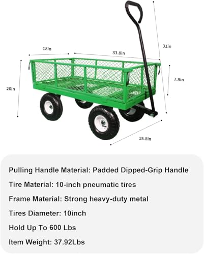 AAIN 600 lb Heavy-Duty Metal Garden Cart, Utility Wagon, 4 Cu. Ft.