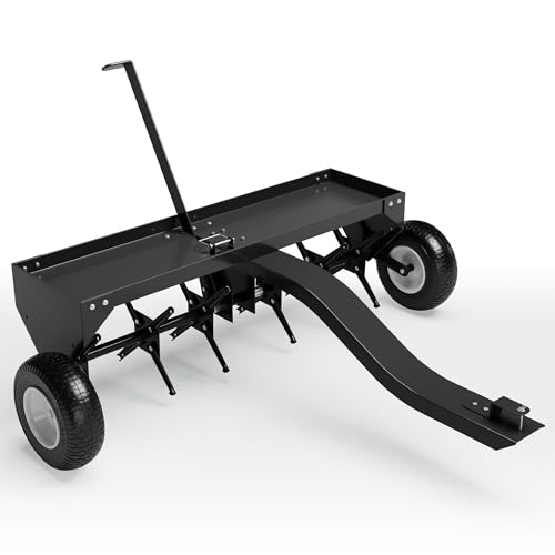 40-Inch Tow Behind Aerator with Universal Hitch, Heavy Duty Plug Aerator for Lawn Tractor ATV, 24 Steel Tines, MAX 150lb Weight Tray & Inflatable Wheels for Lawn, Yard, Garden Care - color: 40 inch-Black