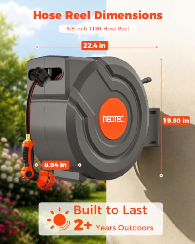 5/8 in 115 ft Retractable Garden Hose Reel with 9-Pattern Sprayer Nozzle - size: 5/8 inch 115 FT Black