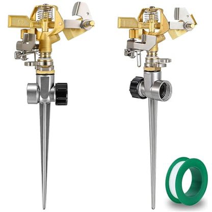 Triumpeek 2 Packs Impact Sprinkler, Brass Head, Aluminum Alloy Stand