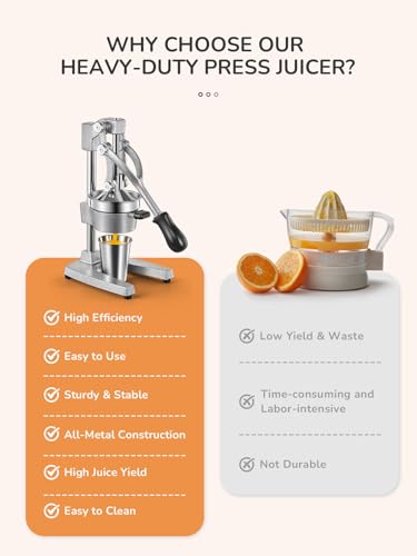 QCen Manual Citrus Juicer Cast Iron Heavy Duty Orange Press - color: Silver