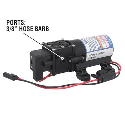 Everflo 12V On-Demand Diaphragm Sprayer Pump - 1.0GPM, 40 PSI Max, 3/8" Hose Barb