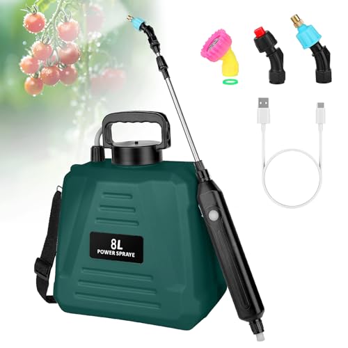 Backpack Sprayer 2 Gal Battery Powered, 3 Nozzles & USB Handle for Garden & Lawn - color: Green