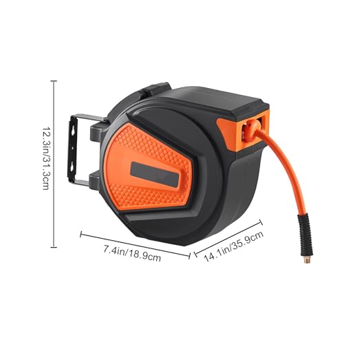 Retractable Air Hose Reel, 3/8 IN x 50 FT Hybrid Air Hose
