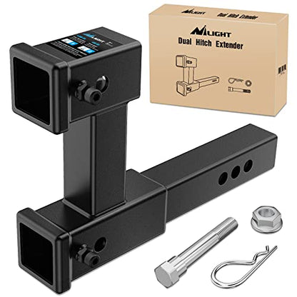 Nilight Dual Hitch Extender 10", Rise Drop 7-1/2 inch fits 2 Inch Receiver - color: 2" Dual Hitch Extender