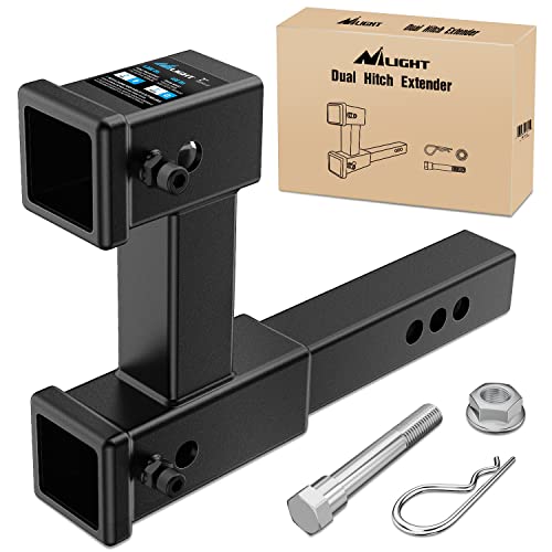 Nilight Dual Hitch Extender 10", Rise Drop 7-1/2 inch fits 2 Inch Receiver - color: 2" Dual Hitch Extender