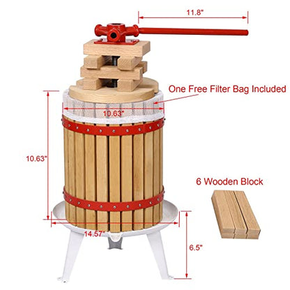 Fruit Wine Press, Manual Cider Apple Grape Berries Crusher Juice Maker with Solid Wood Basket - size: 3.17 Gallon