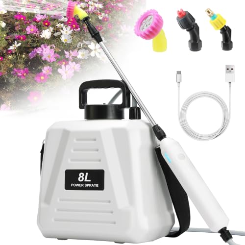 2 Gallon Battery Powered Sprayer,Electric Weed Sprayer 3 Mist Nozzles Yard - color: White