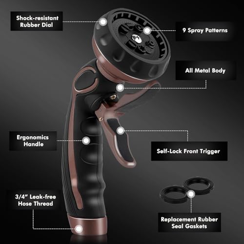 RESTMO Hose Nozzle with Easy Self-Lock Trigger, Heavy Duty Water Sprayer - color: Oil Rubbed Bronze