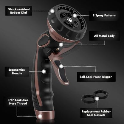 RESTMO Hose Nozzle with Easy Self-Lock Trigger, Heavy Duty Water Sprayer - color: Oil Rubbed Bronze
