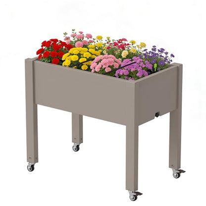 Raised Garden Bed with Wheels, Resin Elevated Planter Box, Gray - color: Gray, size: 26.3" H