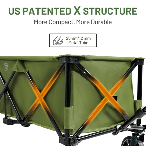 Timber Ridge 51.2'' Extended Collapsible Wagon Cart with Brakes - color: Green, size: 400L