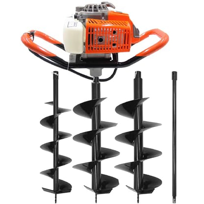 72CC 2-Stroke Gas Powered Post Hole Digger with 6" & 8" Auger Bits + Extension Rod - Heavy-Duty Earth Auger for Farm, Garden, Landscaping (Orange) (72CC + Auger(6" & 8"))