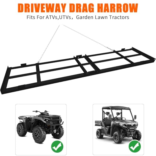 PioneerWorks 8FT Drag Harrow – Tow-Behind Leveler for ATV/UTV/Tractor - size: 96*20