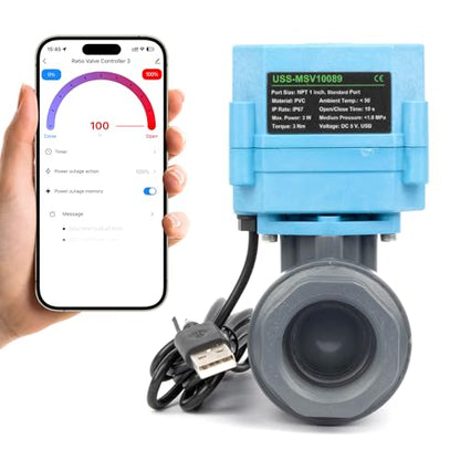 U.S. Solid WiFi Smart Motorized Ball Valve 1 inch NPT for Water Control & Irrigation, 2 Way PVC Electric Valve, USB Powered, LED Status Indicator, Flow Direction Window, Remote On/Off Control - size: 1 Inch