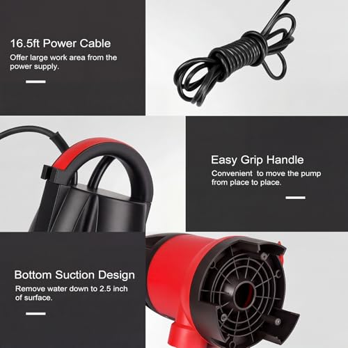 Prostormer 1HP 3700GPH Submersible Sump Pump with Automatic Float Switch - color: Red