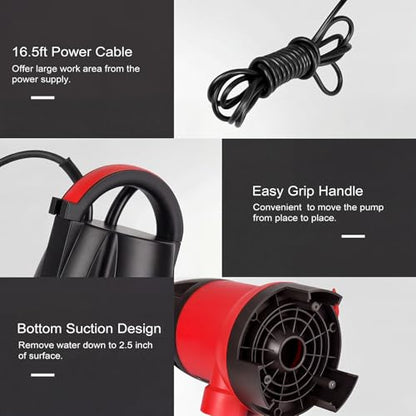 Prostormer 1HP 3700GPH Submersible Sump Pump with Automatic Float Switch - color: Red