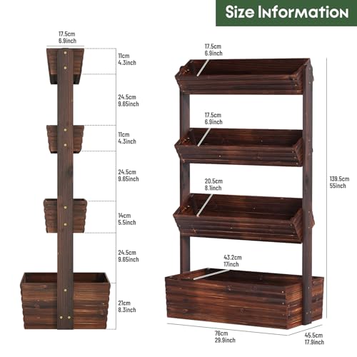 4-Tier Vertical Wooden Raised Garden Bed, herb garden planter, Carbonized - color: Carbonized, size: 4-Tier